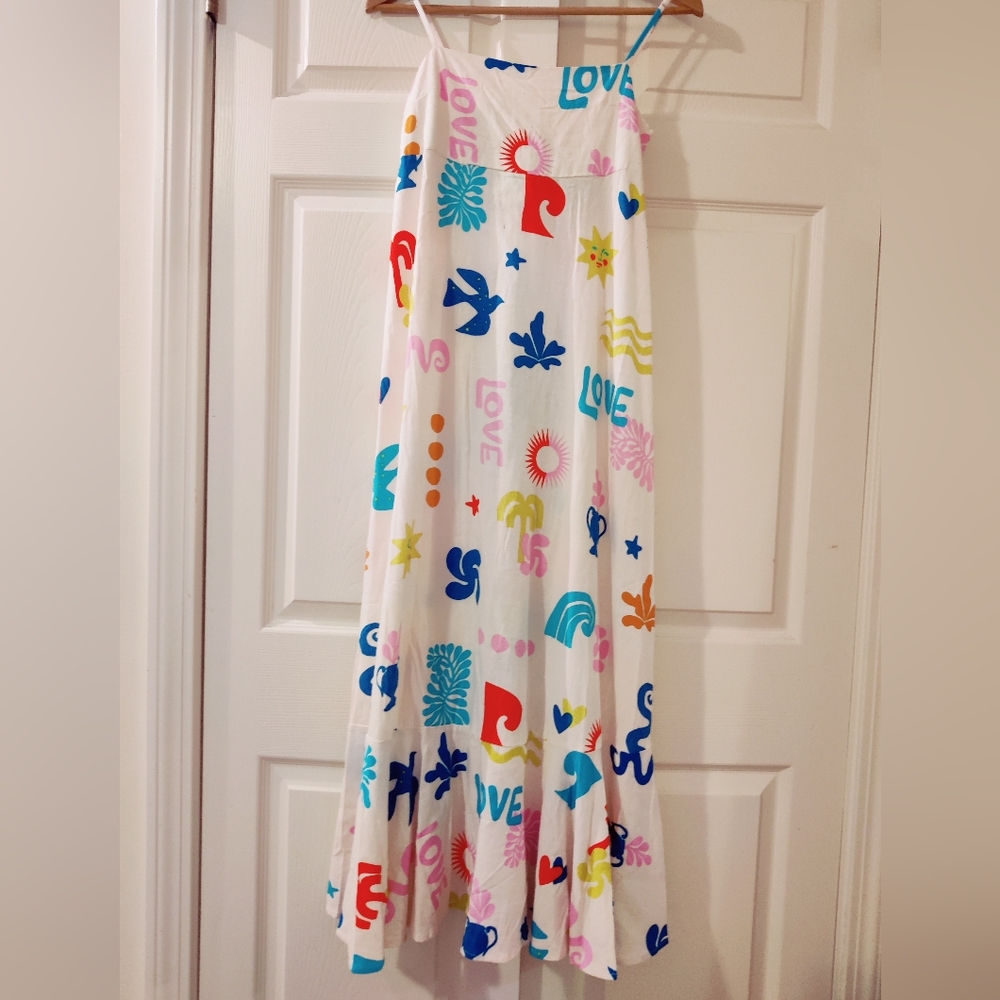 "PAPER HEARTS" Red and Blue Sleeveless Maxi Sundress with Spaghetti Straps - Picture 4 of 16
